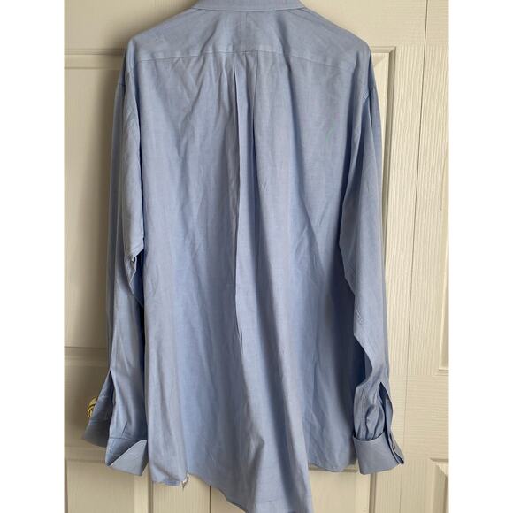 Lands' End 18-1/2 / 38 Tall LS No Iron Oxford Dress Shirt blue french cuffs - Picture 4 of 7